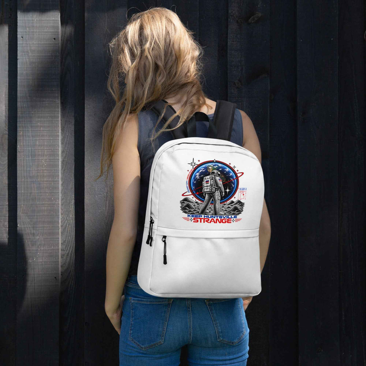 Keep Huntsville Strange backpack, front view