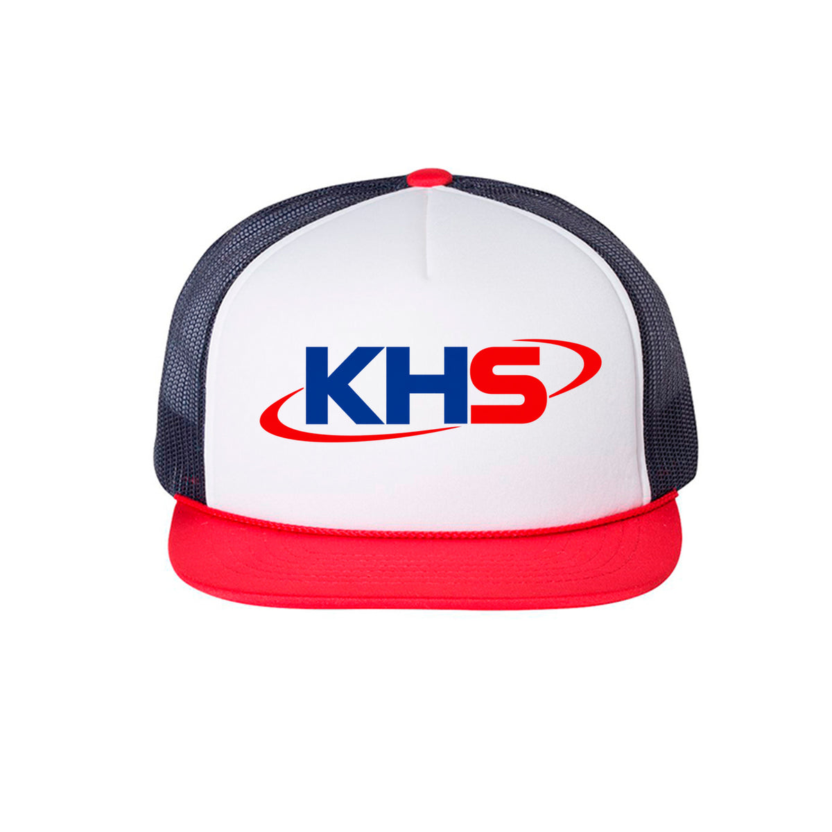 Black KHS Richardson trucker hat with embroidered logo, front view