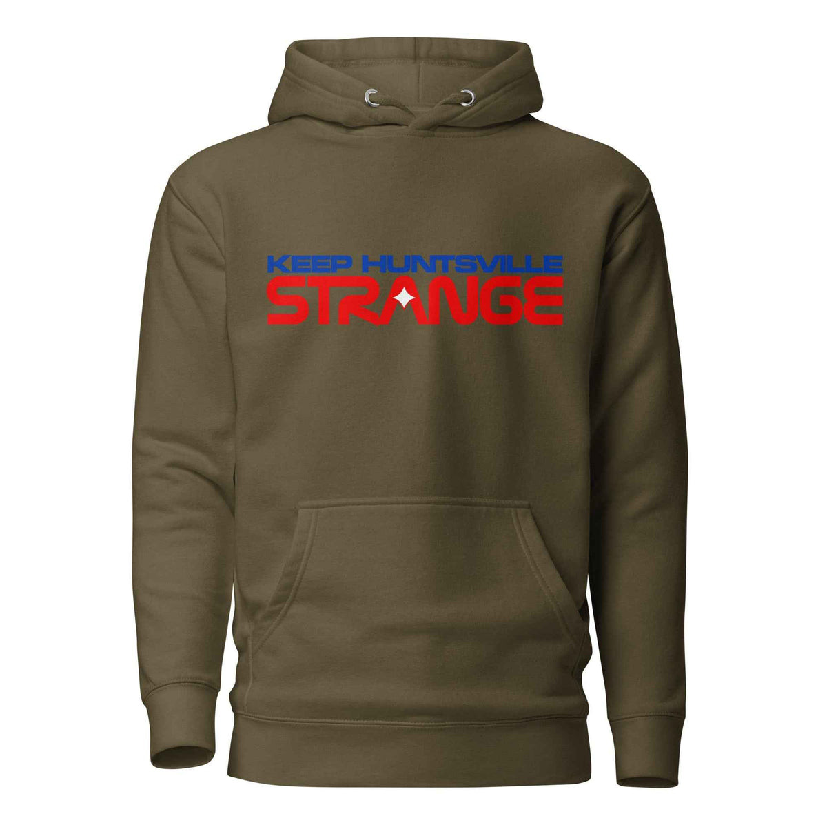 Military green Rocket City Astronaut Hoodie, front view