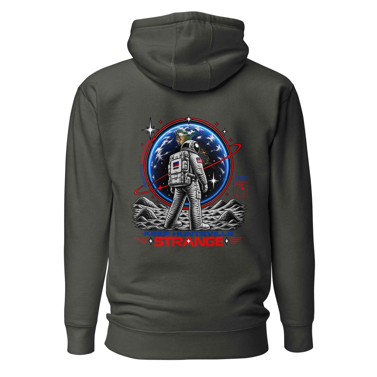 Vintage black Rocket City Astronaut Hoodie, back view