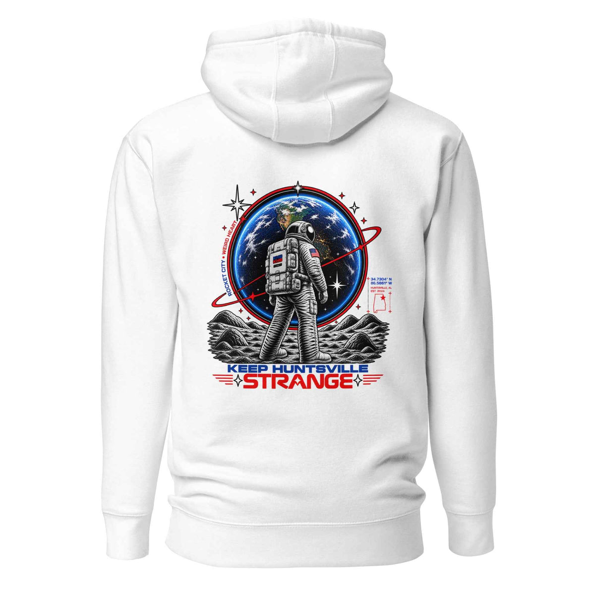 White Rocket City Astronaut Hoodie, back view