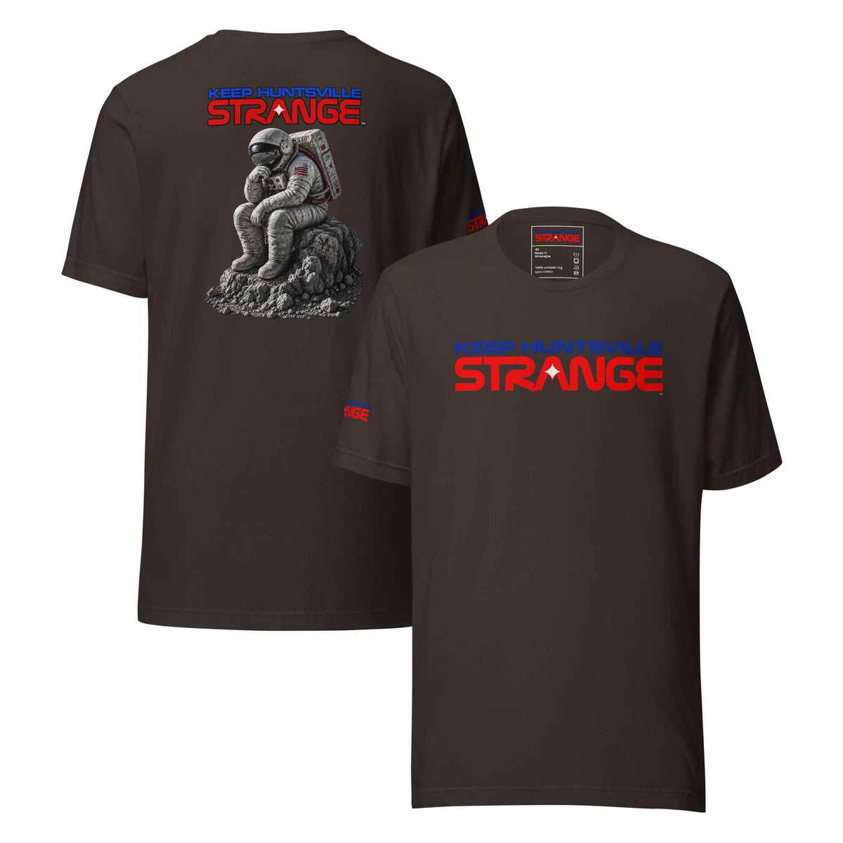 Brown The Thinker Tee, front and back views