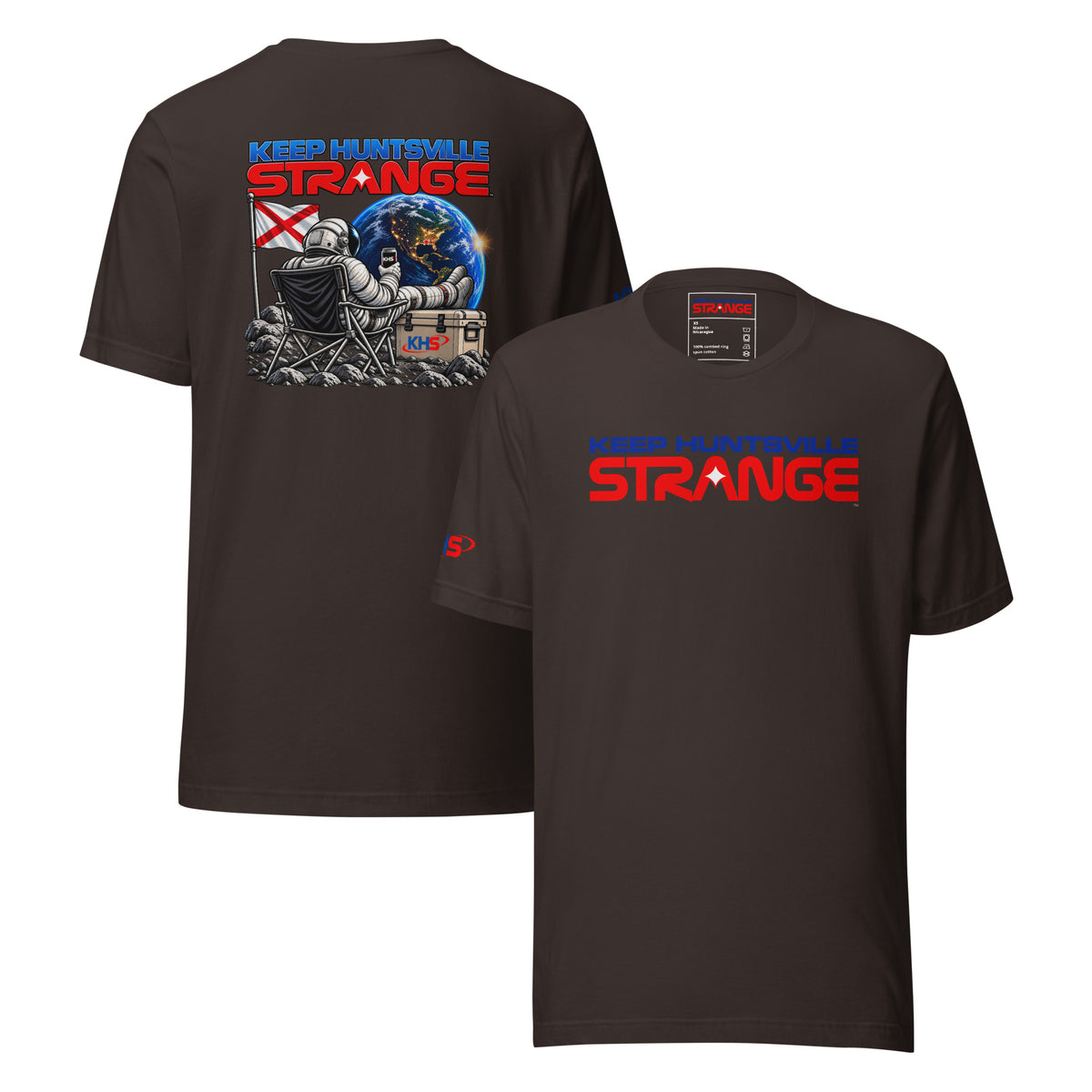 Brown Rocket City Campout T-shirt, front and back views