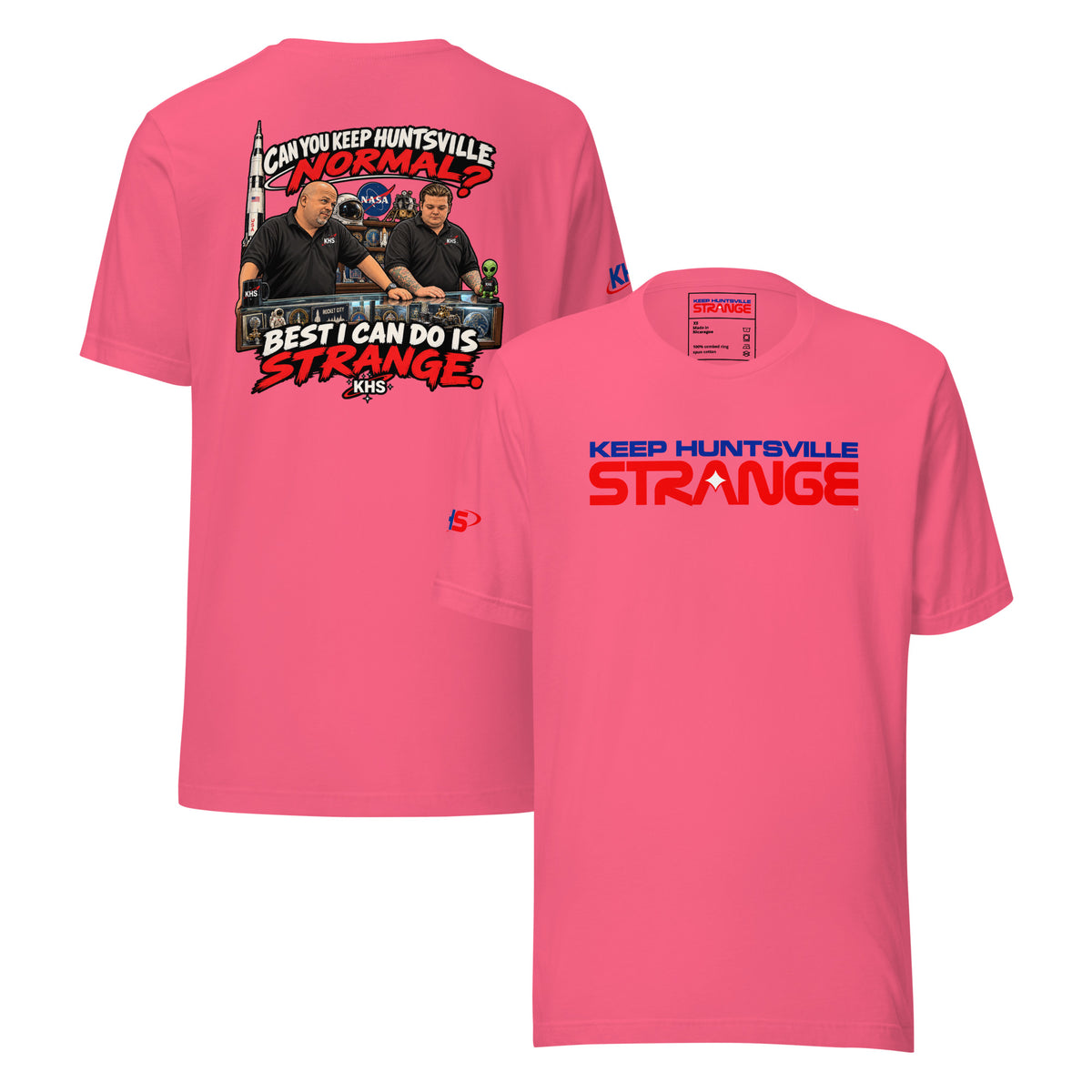 Charity Pink Normal Is Overrated T-shirt, front and back views