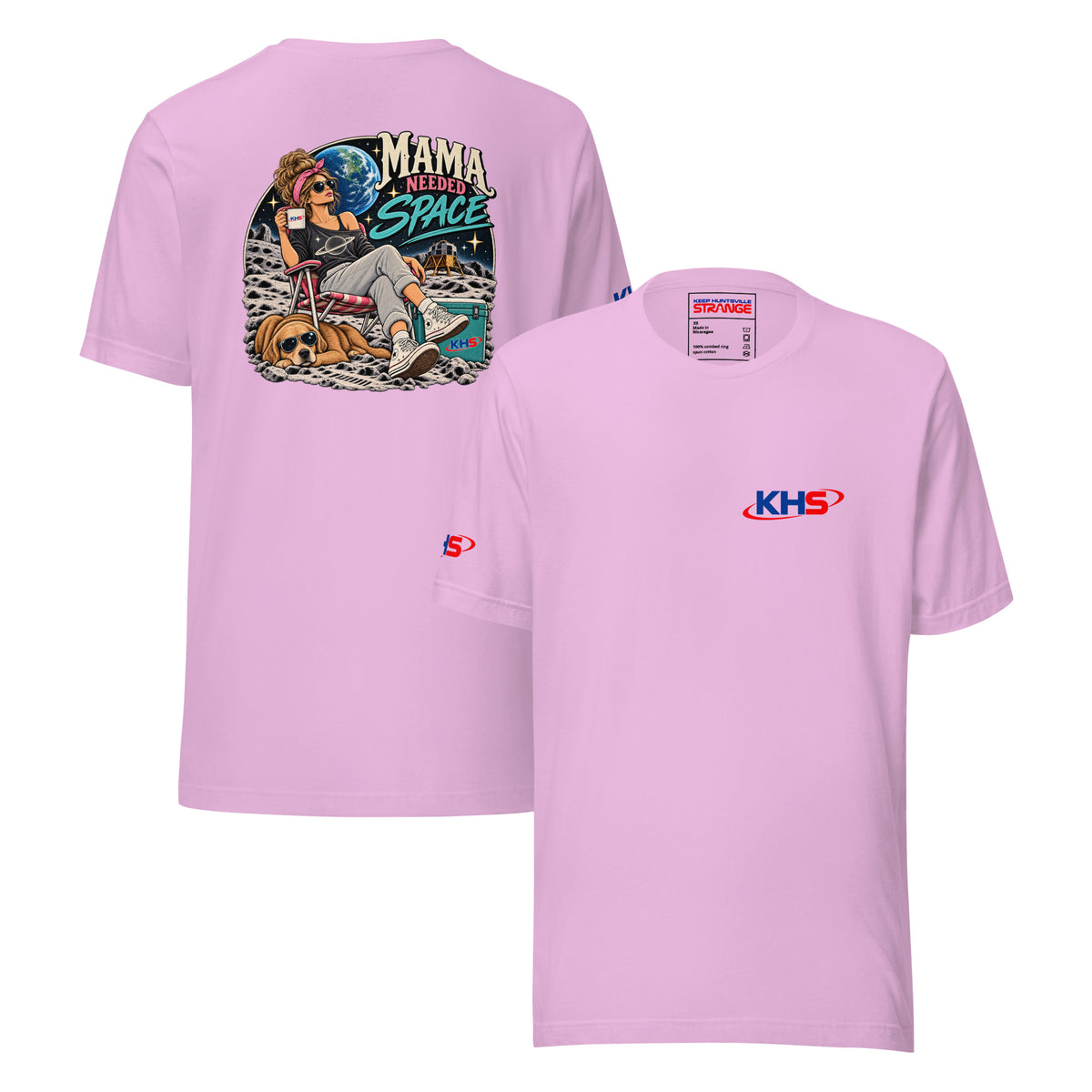 Lilac Mama Needed Space Tee, front and back