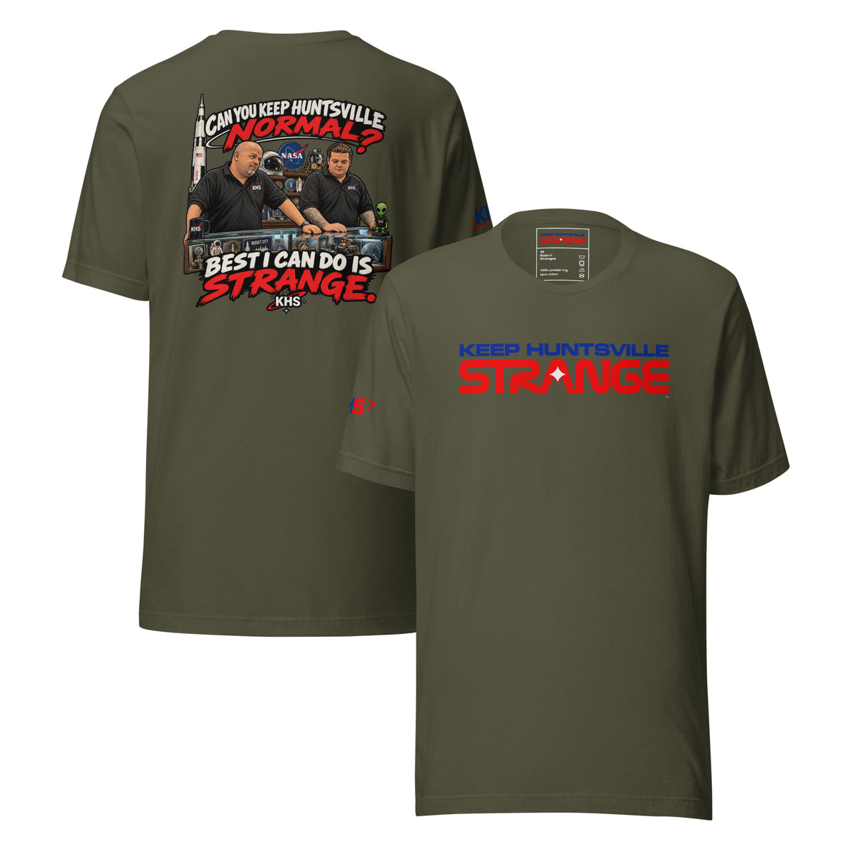 Military Green Normal Is Overrated T-shirt, front and back views