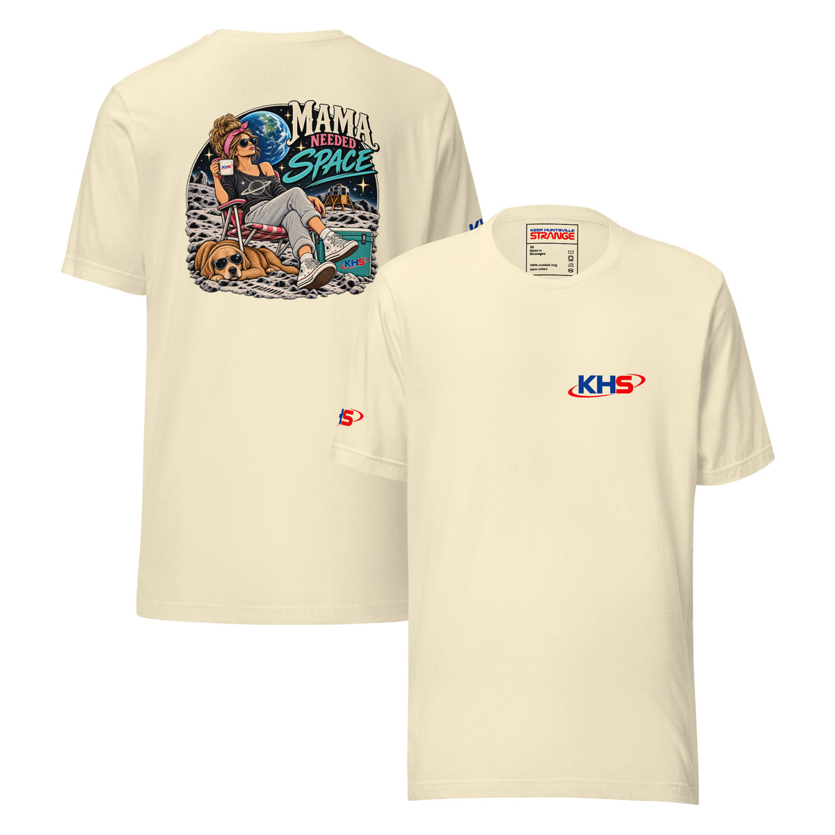 Natural Mama Needed Space Tee, front and back