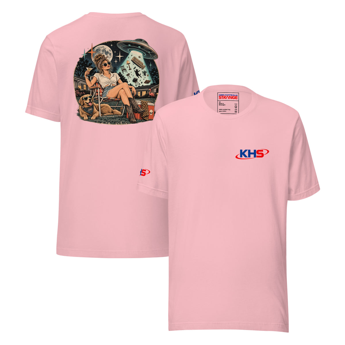 Pink Strange Things Happen Here Tee, front and back