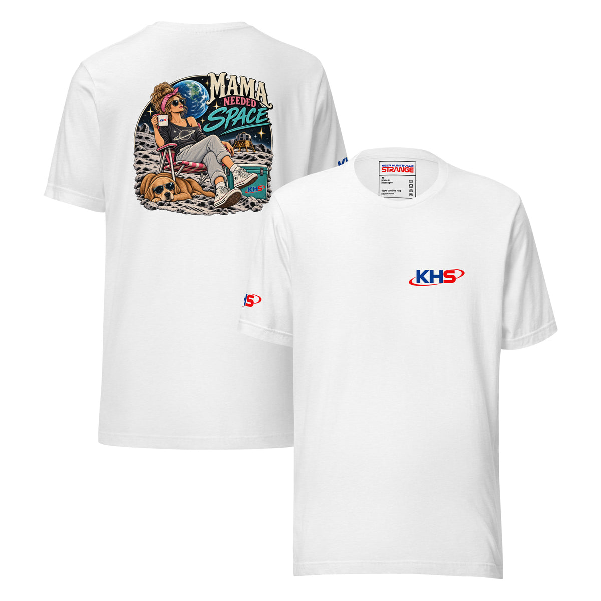 White Mama Needed Space Tee, front and back