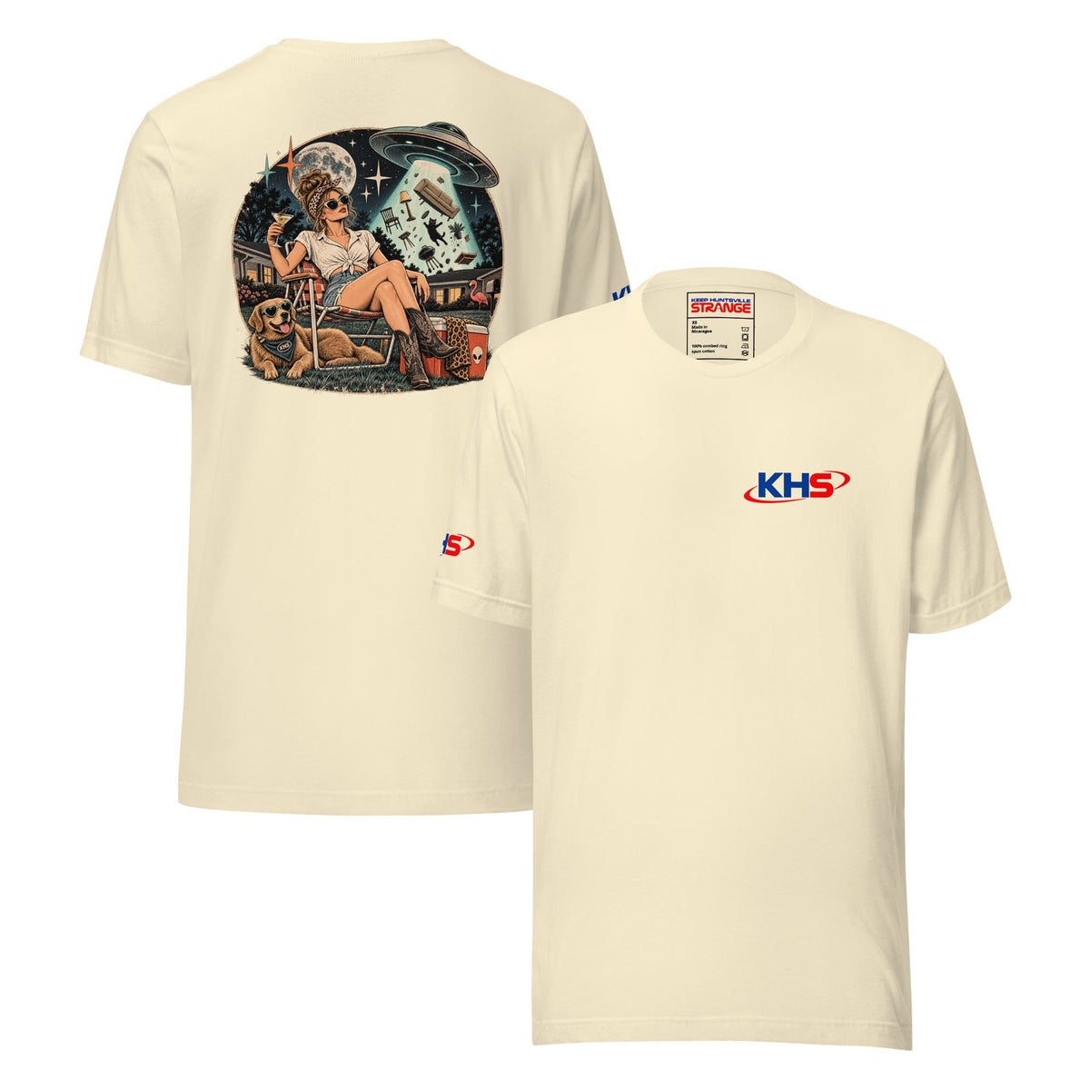 Natural Strange Things Happen Here Tee, front and back