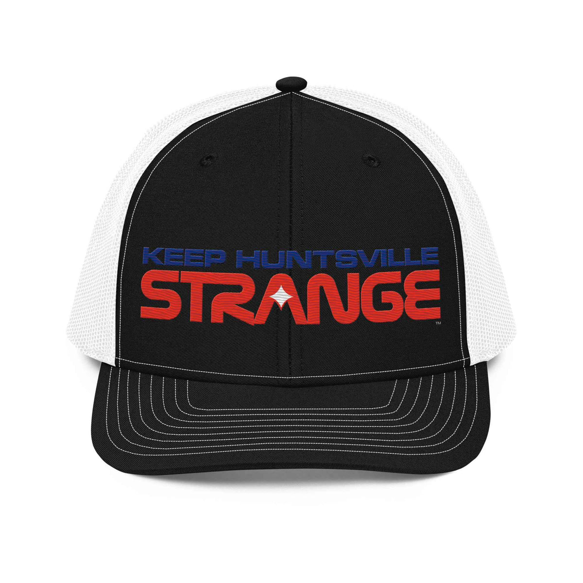 Black and white Rocket City embroidered hat, front view