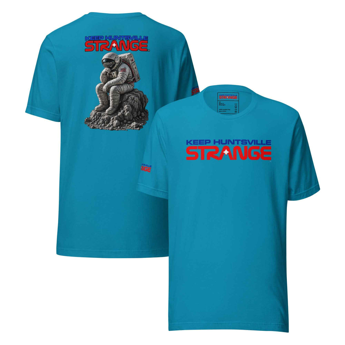Aqua The Thinker Tee, front and back views
