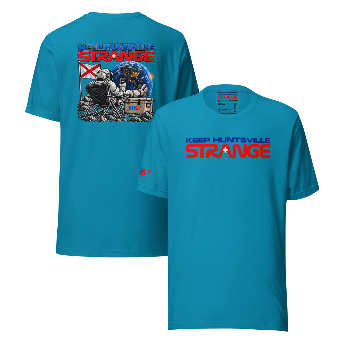 Aqua Rocket City Campout T-shirt, front and back views