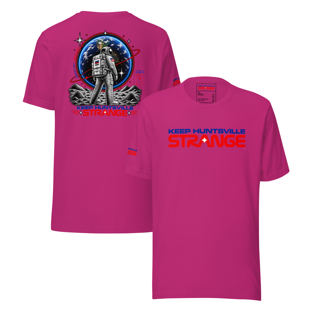 Berry Rocket City Astronaut Tee, front and back views