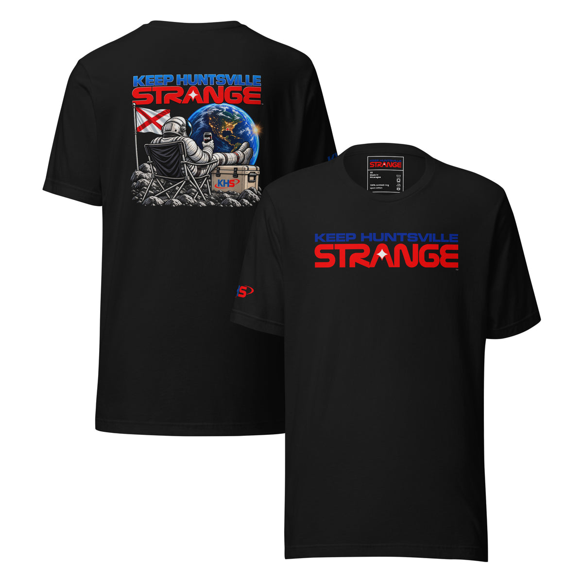 Black Rocket City Campout T-shirt, front and back views