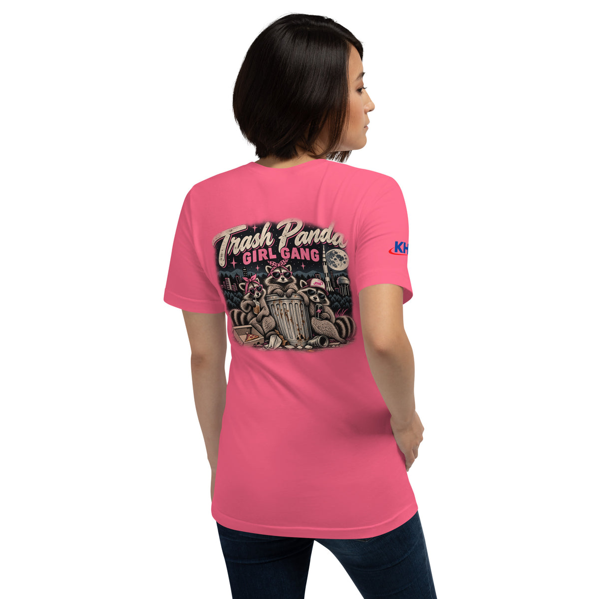 Charity pink Trash Panda Girl Gang Tee, back graphic