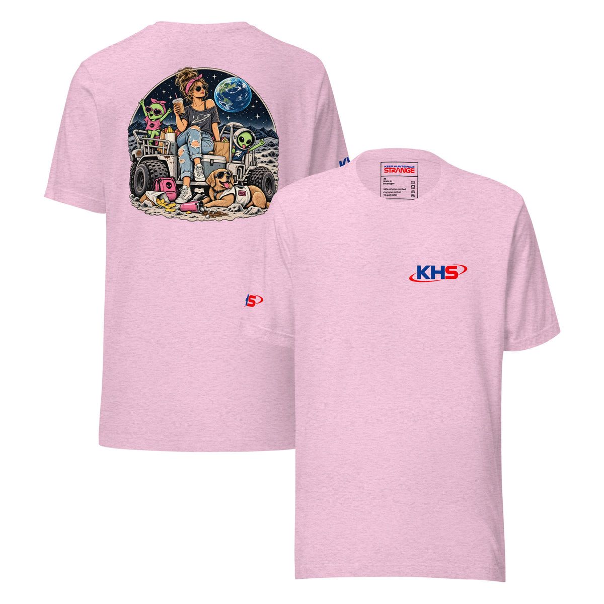 Heather prism lilac Space Mom Lunar Adventure Tee, front and back