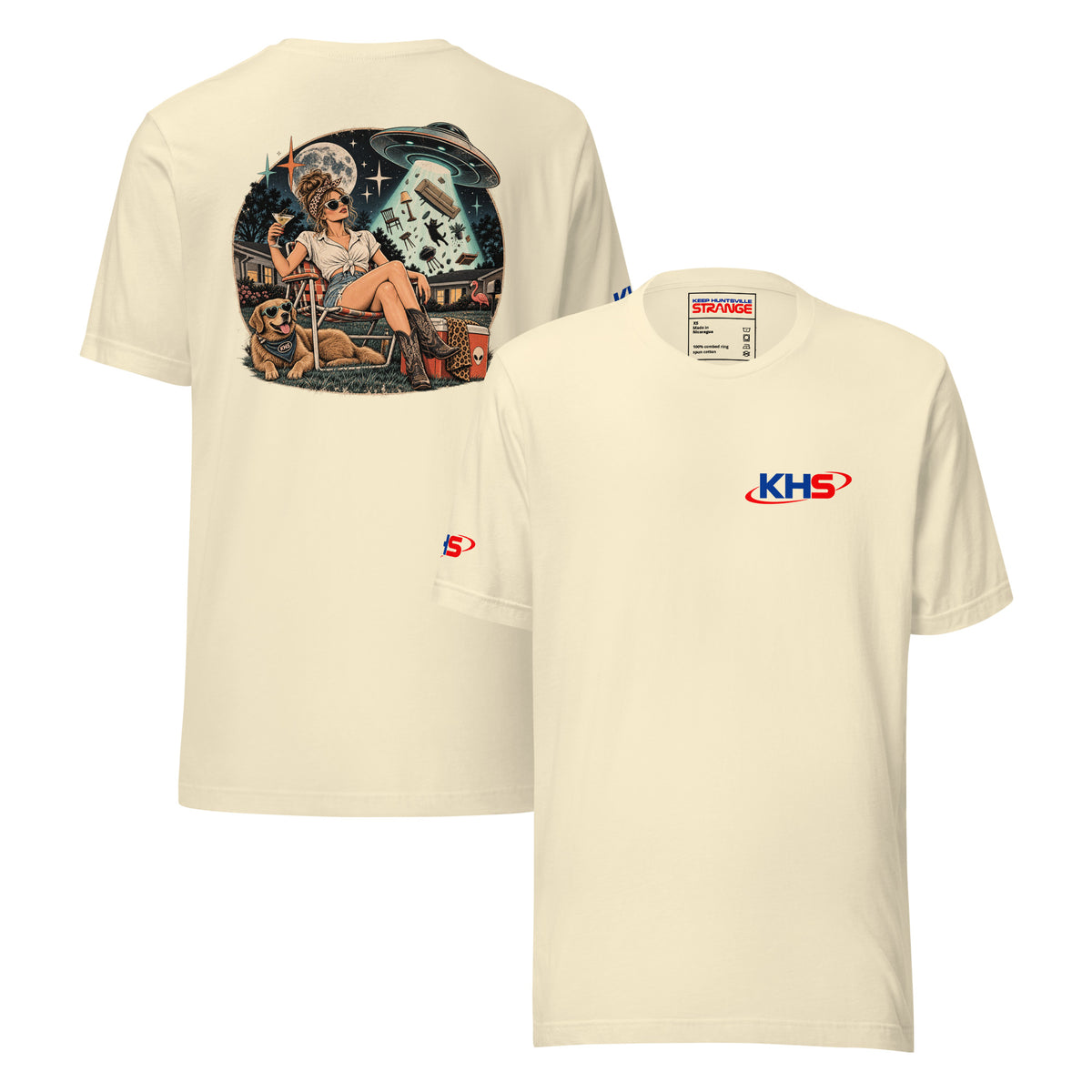 Natural Strange Things Happen Here Tee, front and back
