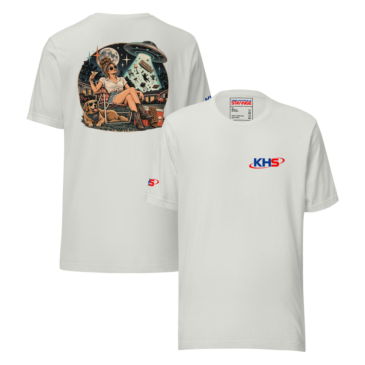 Silver Strange Things Happen Here Tee, front and back